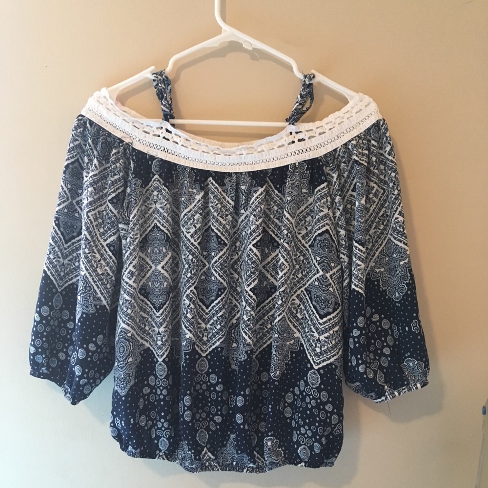 blue and white blouse